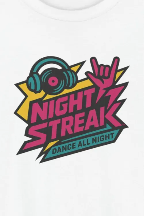 Night Streak™ Dance All Night, Luxury Unisex Men's Graphic Tee T-Shirt, Jersey, Retro, Design 2 - Image 2